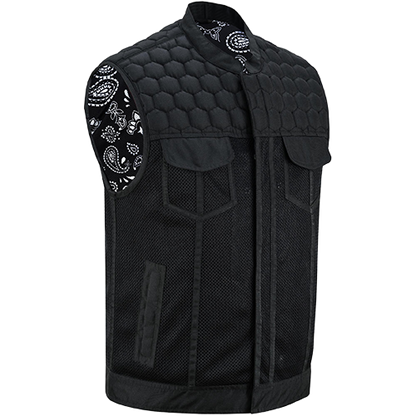 Rave Men’s Black Mesh Motorcycle Vest With Paisley Liner