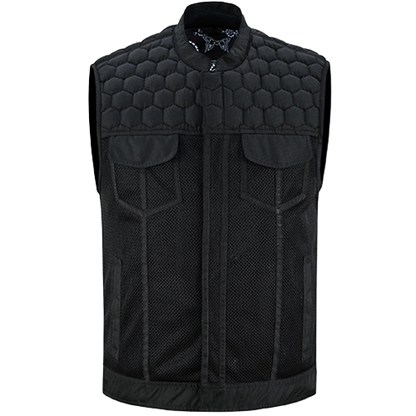 Black quilted vest with mesh panels