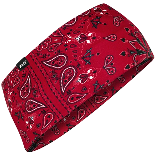 Moisture wicking red paisley headband