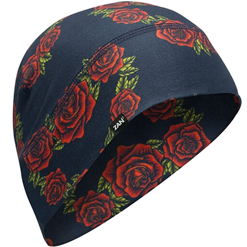 Stretch fit motorcycle beanie with floral heart graphic