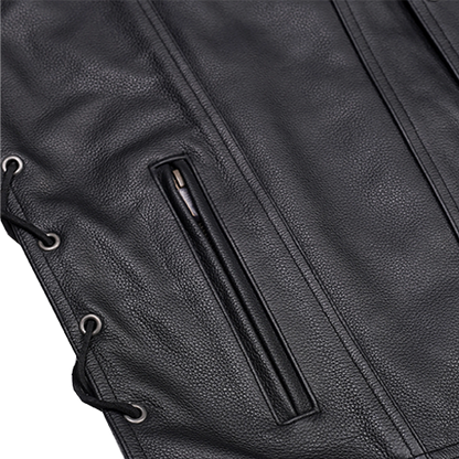 Black Leather Vest with Side Laces & CC Pockets 🦾