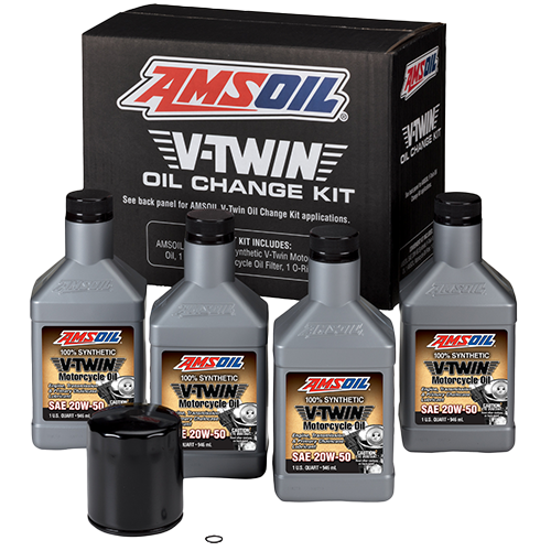 AMSOIL 20W-50 Synthetic V-Twin Oil Change Kit - 4 Quarts with Black Filter