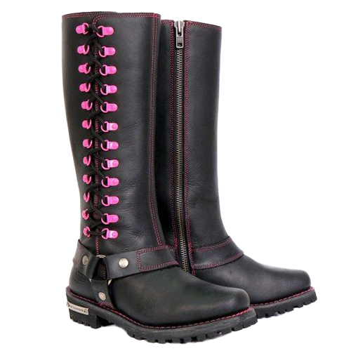 14-Inch Knee-High Harness Boot with Pink Accents