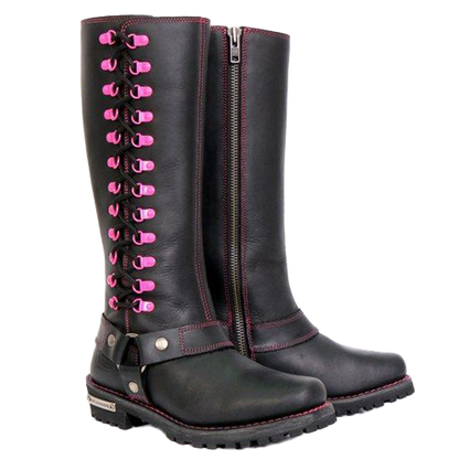 14-Inch Knee-High Harness Boot with Pink Accents