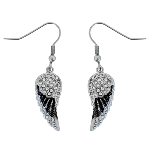 Ladies Bling Black Wings French Wire Mini Earrings 🖤✨
