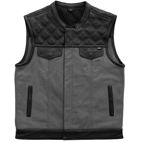 Men's Leather & Canvas Vest in Hunt Club Grey