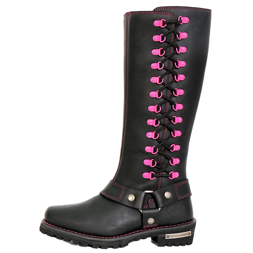 14-Inch Knee-High Harness Boot with Pink Accents