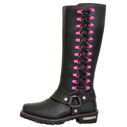 14-Inch Knee-High Harness Boot with Pink Accents