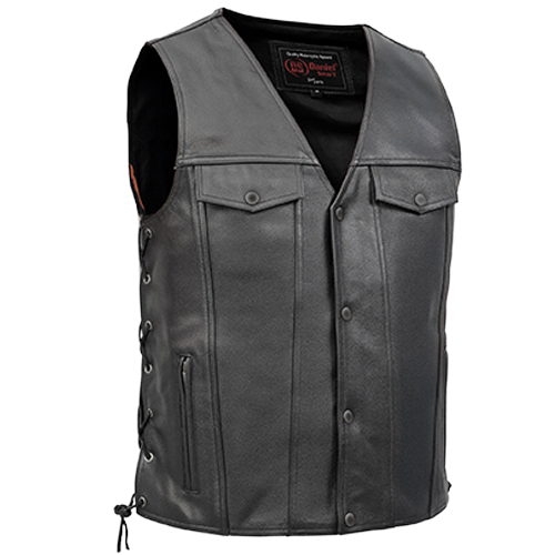 Black Leather Vest with Side Laces & CC Pockets 🦾
