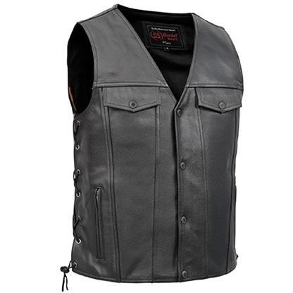 Black Leather Vest with Side Laces & CC Pockets 🦾