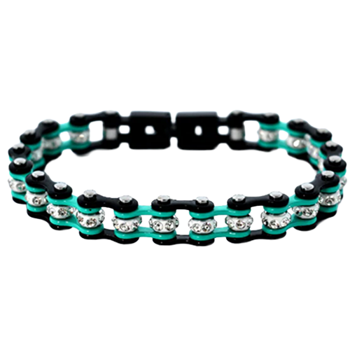 Ladies Motorcycle Bike Chain Bracelet – Black & Turquoise 💎🏍