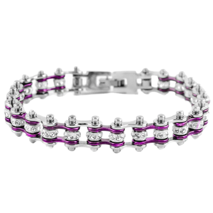 Ladies Motorcycle Bike Chain Bracelet – Silver & Hot Purple 💎🏍