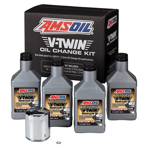 AMSOIL 20W-50 Synthetic V-Twin Oil Change Kit - 4 Quarts with Chrome Filter