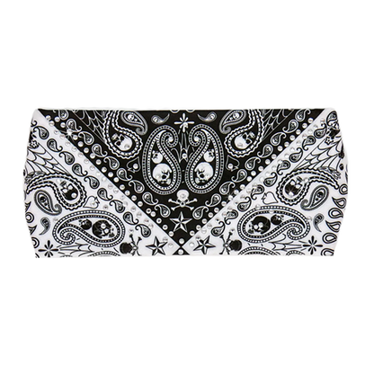 Black and white skull paisley rhinestone headband wrap with bandana style design