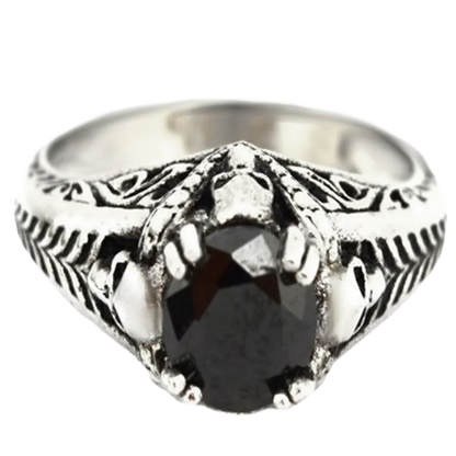 Black Solitaire Ring With Mini Skulls