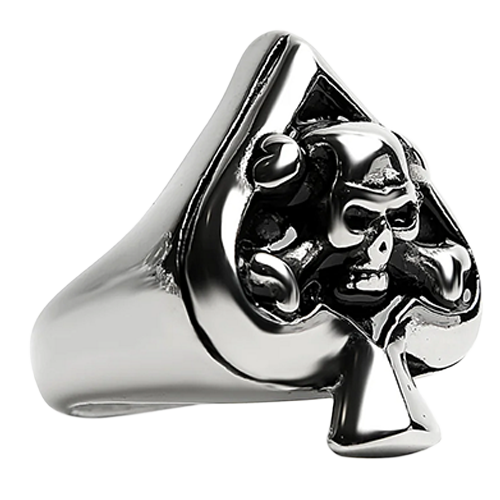 Biker-style stainless steel skull ring with bold detailing