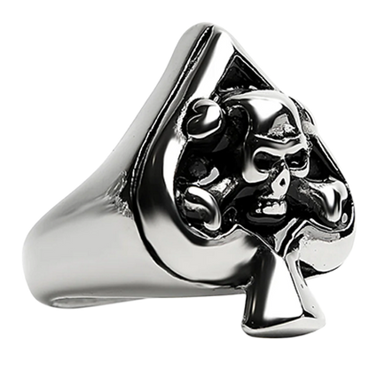 Biker-style stainless steel skull ring with bold detailing
