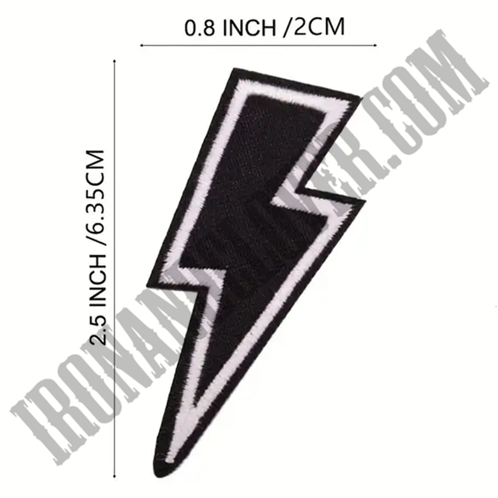 Black And White Lightning Bolt Biker Patch Size