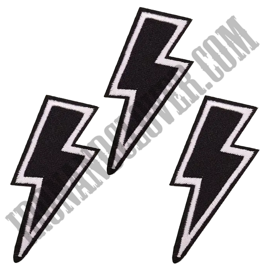 Three black and white lightning bolt patches with high-quality embroidery