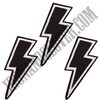 Three black and white lightning bolt patches with high-quality embroidery