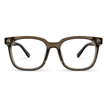 Smokestack translucent smoke square-frame glasses with clear lenses shown from the front