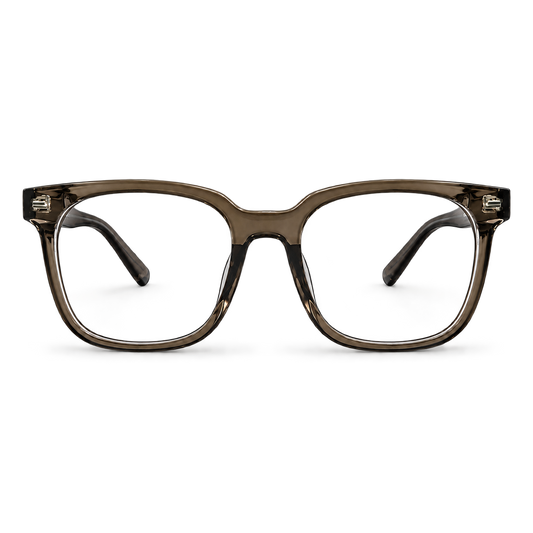Smokestack translucent smoke square-frame glasses with clear lenses shown from the front