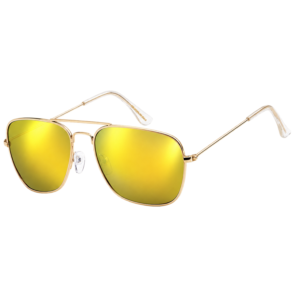 Solar Riot yellow-mirrored polarized aviator sunglasses with a gold-tone metal frame