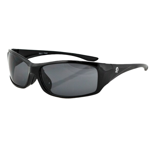 A pair of black South Dakota sunglasses with smoked lenses, featuring a flexible polycarbonate frame and rubberized nose pads.
