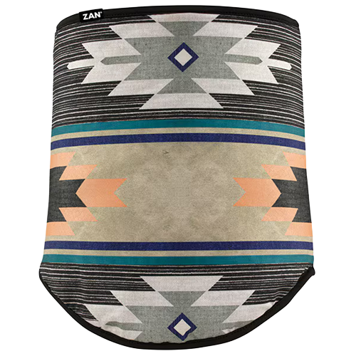 A fleece lined neck gaiter with a southwest-inspired geometric pattern in multiple colors.