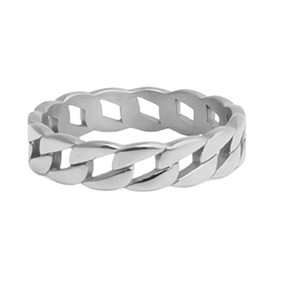 Stainless steel curb chain ring with polished chain link band design