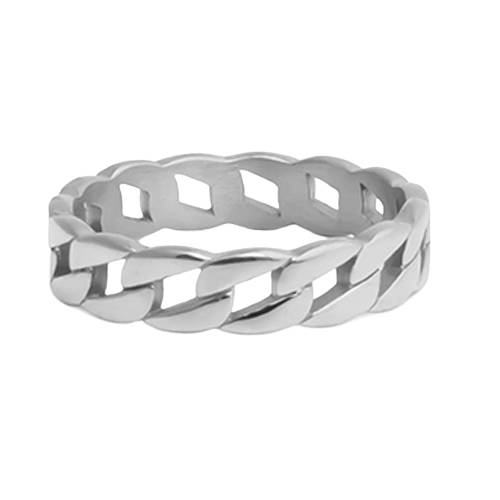 Stainless steel curb chain ring with polished chain link band design