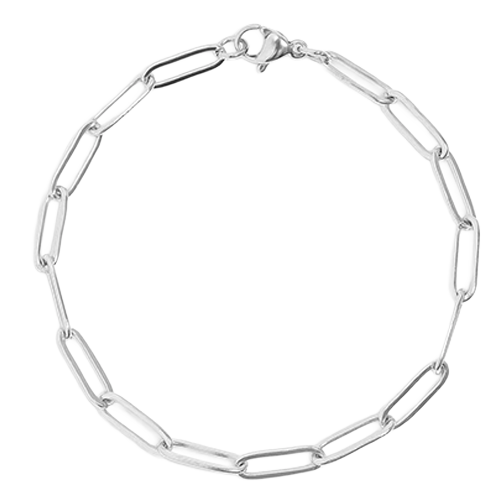 Stainless Steel Paperclip Bracelet featuring polished elongated paperclip links.
