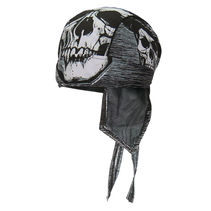 Motorcycle Headwrap With Skull And Hat Design Side View