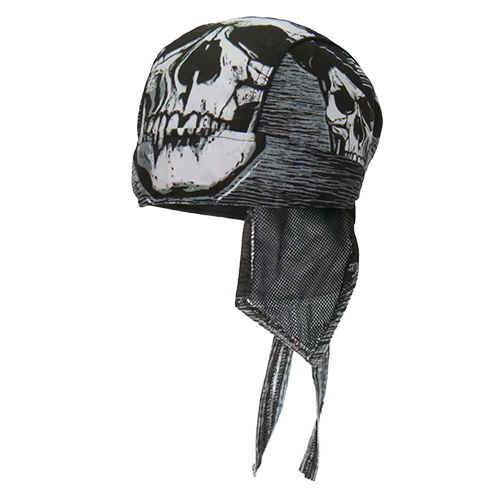 Motorcycle Headwrap With Skull And Hat Design Side View