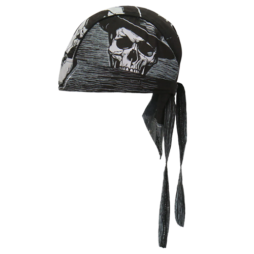 Motorcycle Headwrap With Skull And Hat Design Side View