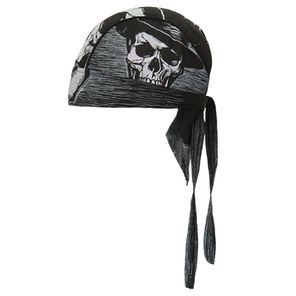 Motorcycle Headwrap With Skull And Hat Design Side View