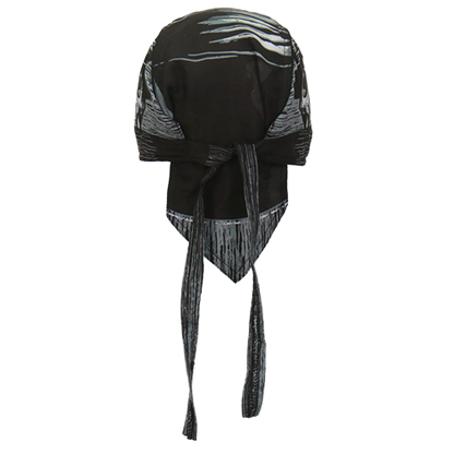 Motorcycle Headwrap With Skull And Hat Design Back View