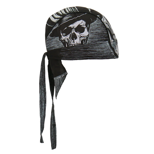 Motorcycle Headwrap With Skull And Hat Design Side View