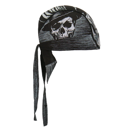 Motorcycle Headwrap With Skull And Hat Design Side View