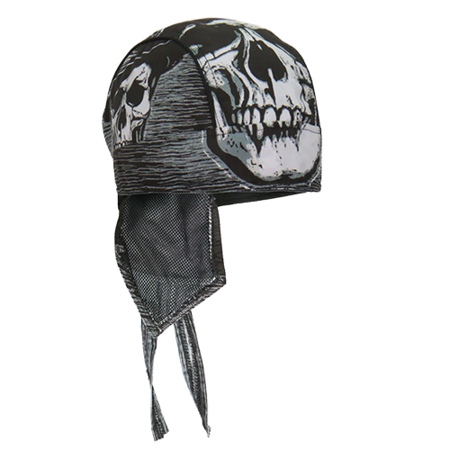 Motorcycle Headwrap With Skull And Hat Design Side View