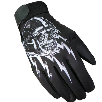Black mechanics gloves with skull helmet and lightning bolt graphic design