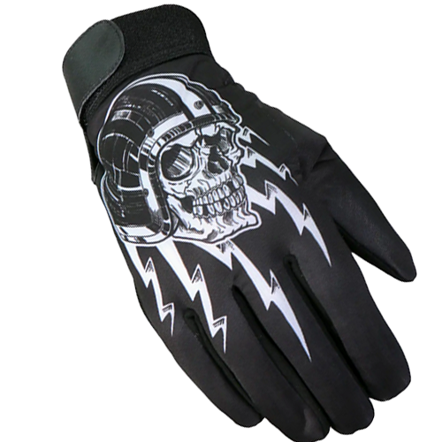 Black mechanics gloves with skull helmet and lightning bolt graphic design