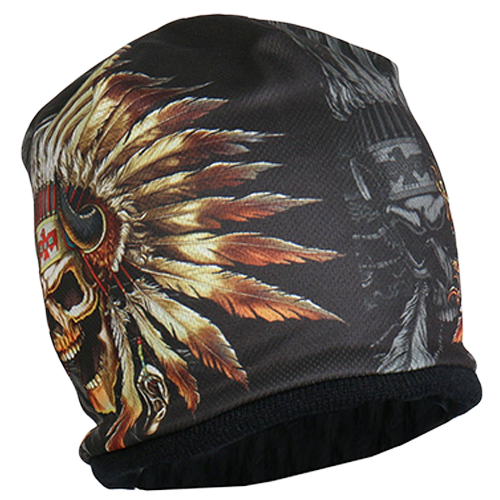 Indian Skull Biker Beanie Burned-In Design