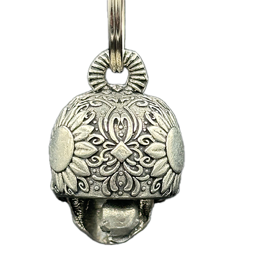 Pewter Sugar Skull Bell With Ruby-Like Jeweled Eyes
