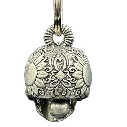 Pewter Sugar Skull Bell With Ruby-Like Jeweled Eyes