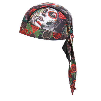 Motorcycle Headwrap With Sugar Woman Skull Design Side View