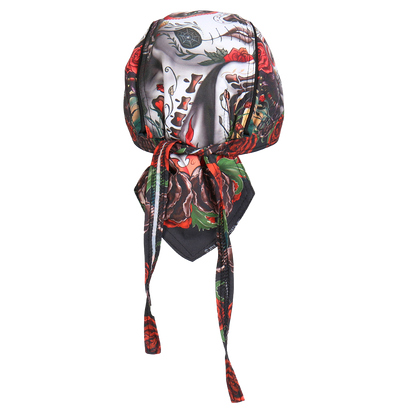 Motorcycle Headwrap With Sugar Woman Skull Design Back View