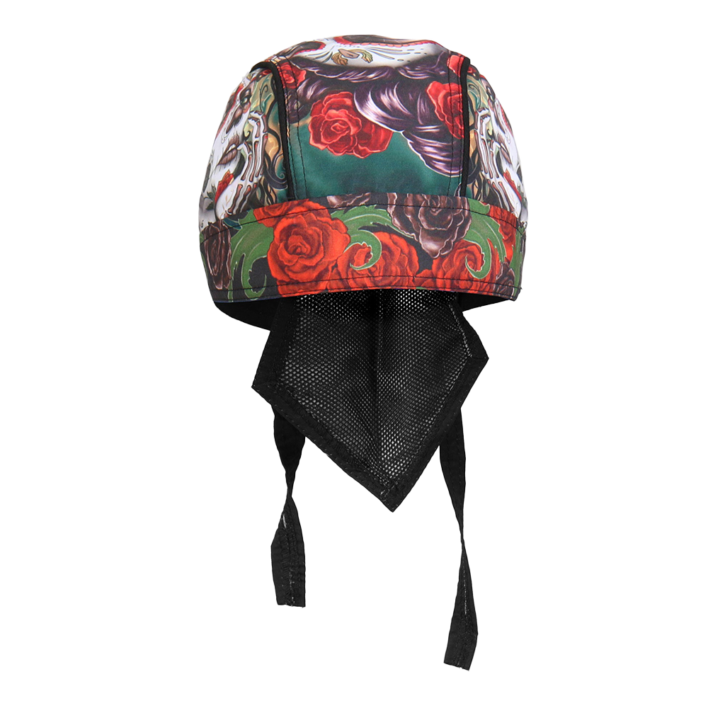 Motorcycle Headwrap With Sugar Woman Skull Design Front View