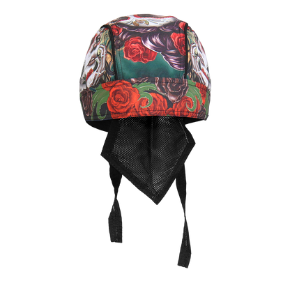 Motorcycle Headwrap With Sugar Woman Skull Design Front View