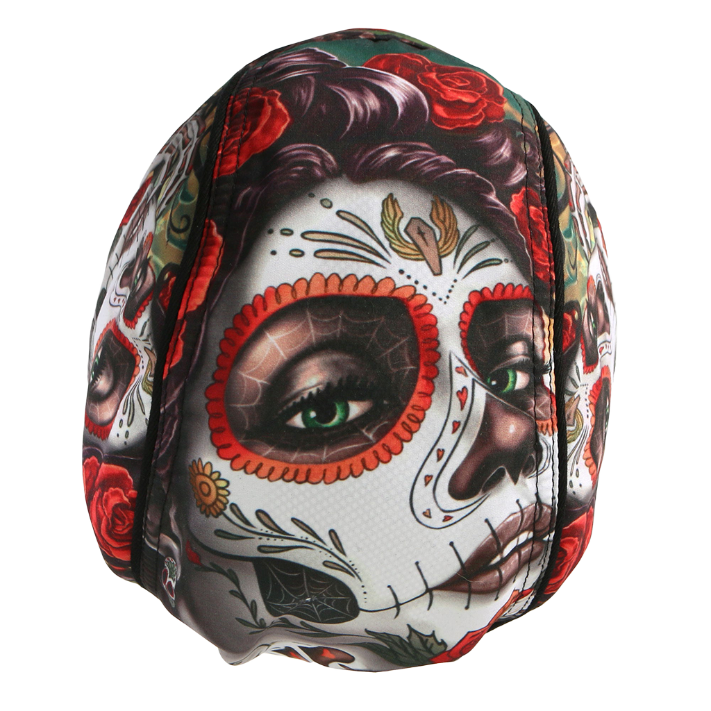 Motorcycle Headwrap With Sugar Woman Skull Design Top View